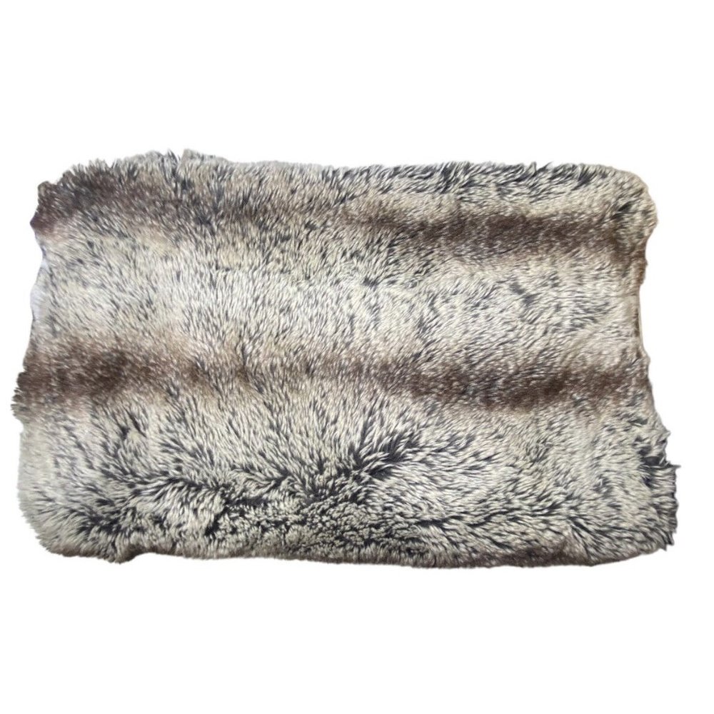 West Elm Faux Fur Ombre‎ Throw Brown Taupe Cozy Blanket 47"x60" GUC